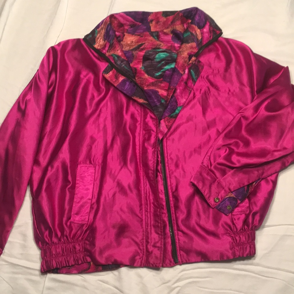 Reversible hot pink and floral print jacket